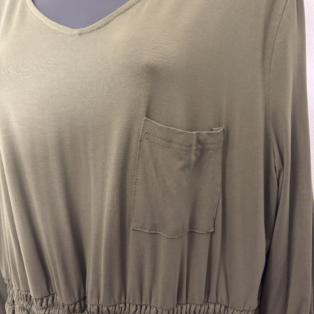 Inherit Olive Midi Knit Dress With Elastic Waistband, Long Sleeves Size XL - Picture 2 of 12